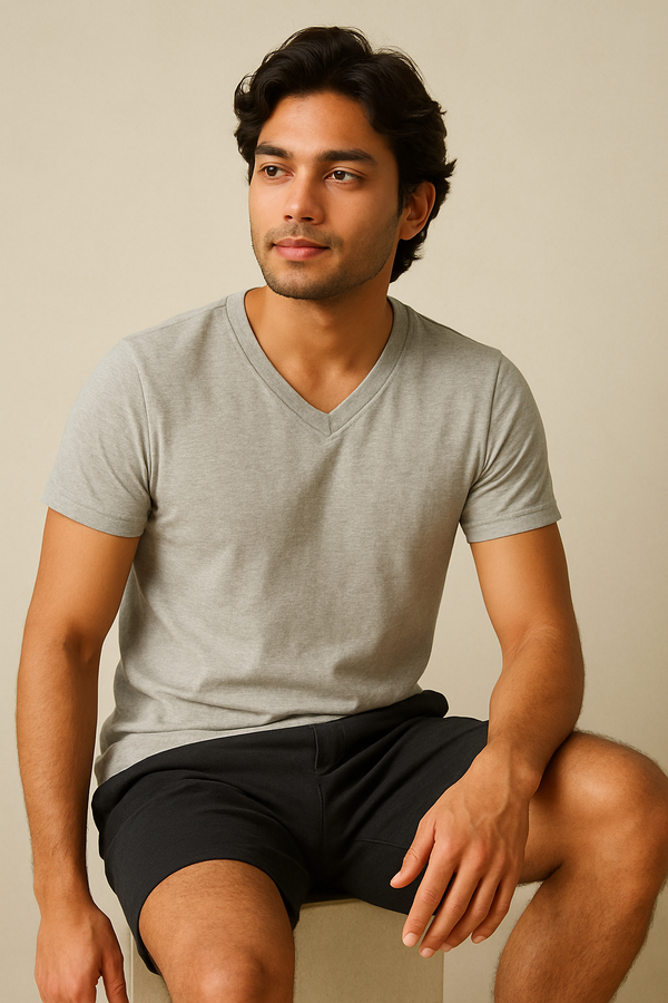 Grey V neck men's and women’s t-shirt comfortable casual wear laze.co.in