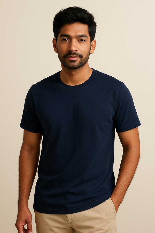 Navy round neck t-shirt for men and women soft, comfortable, stretchable and relaxed fit laze.co.in