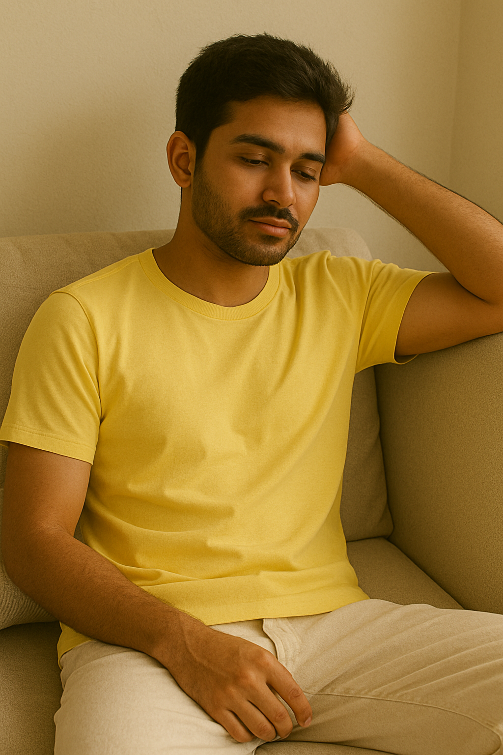 Yellow round neck t-shirt for men and women soft, comfortable, stretchable and relaxed fit laze.co.in